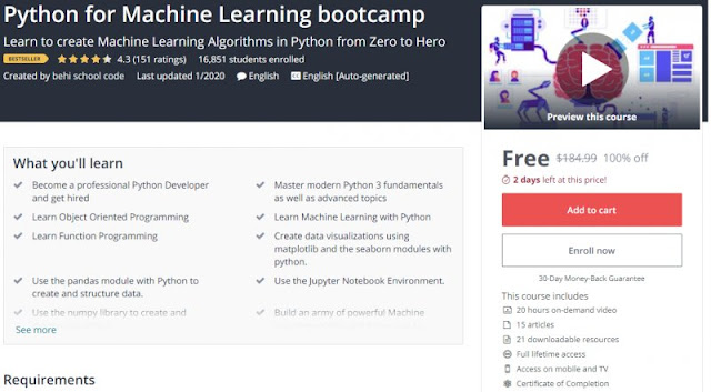 [BESTSELLING][100% Off] Python for Machine Learning bootcamp| Worth 184,99$