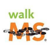 Walk MS logo. Lower-case word 'walk' in green letters above capital-letter, orange 'MS.' Black shoe-prints, with a variety of tread-patterns, superimposed across the 'MS'