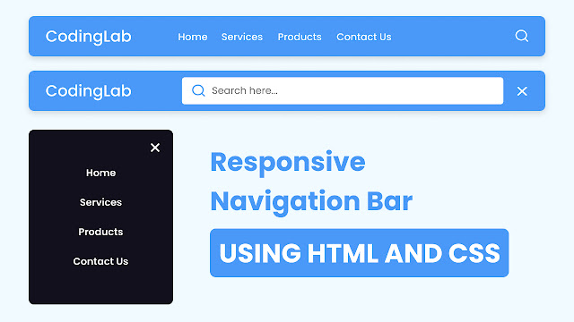 Navigation Bar with Search Box in HTML CSS & JavaScript