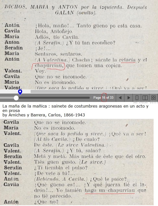 sácate la retacía y el chapurriau, La maña de la mañica, sainete de costumbres aragonesas en un acto y en prosa. Carlos Arniches Barrera, 1866-1943. 