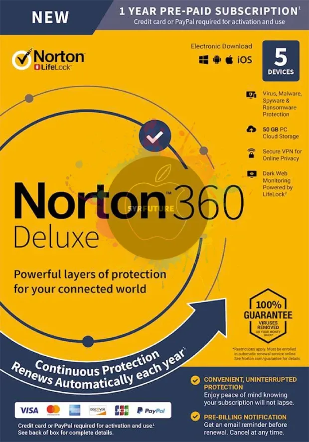 برنامج Norton 360 Deluxe Paid Antivirus لنظام التشغيل Mac