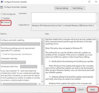 Disabled in Configured Automatic Updates