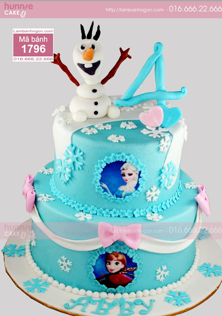 Bánh sinh nhật fondant 2 tầng Elsa, Anna, Olaf