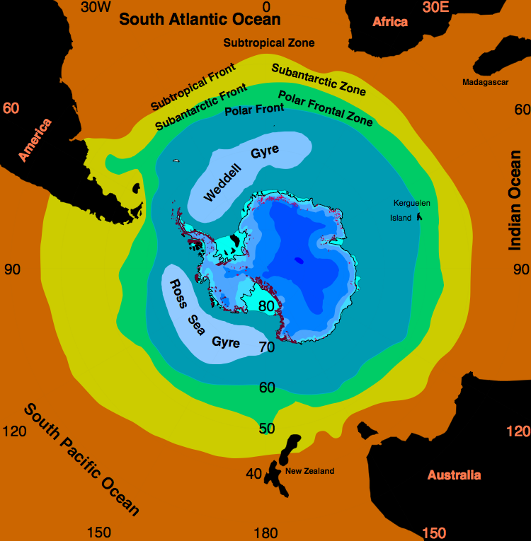 Oceanographic frontal systems on the Southern hemisphere