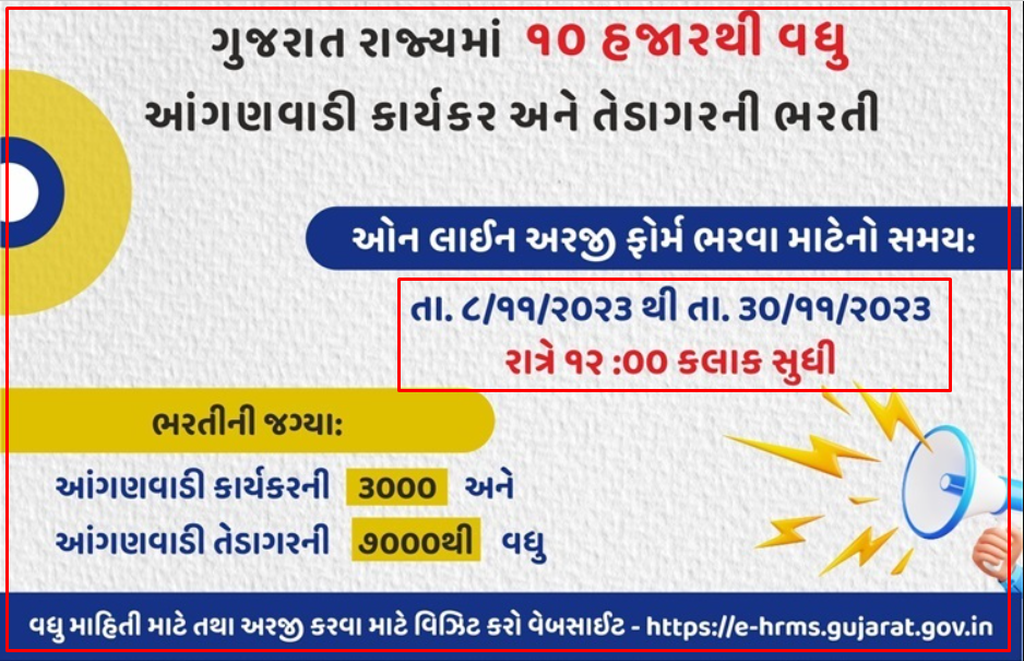 Gujarat Anganwadi Bharti2023 For Anganwadi Worker And Tedgar 10000 Posts - ehrms.gujarat.gov.in
