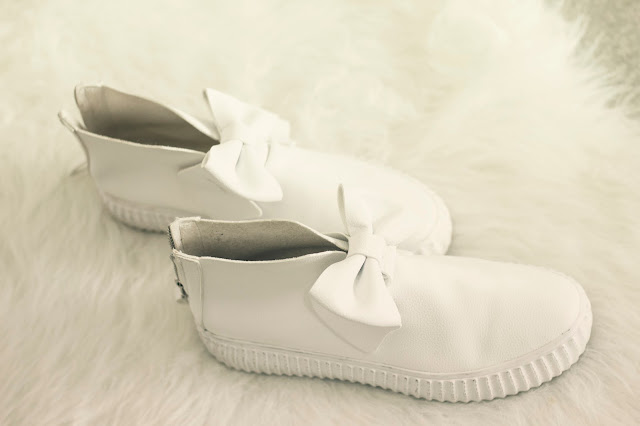 white sneakers with bow
