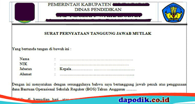 Format Surat Pertanggung Jawaban Mutlak (SPTJM) Kepala Sekolah