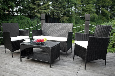 4 Piece Outdoor Patio PE Rattan Wicker Garden Lawn Sofa Seat Patio Rattan Furniture Sets by Merax