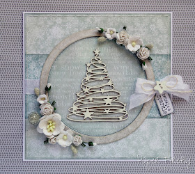 Frosty Christmas / Winter card with chipboard tree and flowers