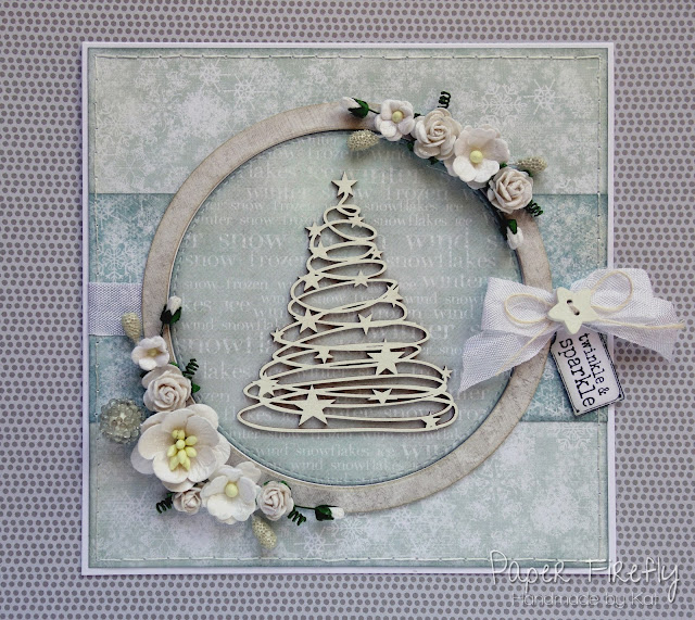 Frosty Christmas / Winter card with chipboard tree and flowers