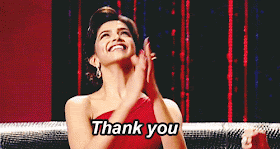 Animated gif image of bollywood actror Deepika Padukone saying thank you 