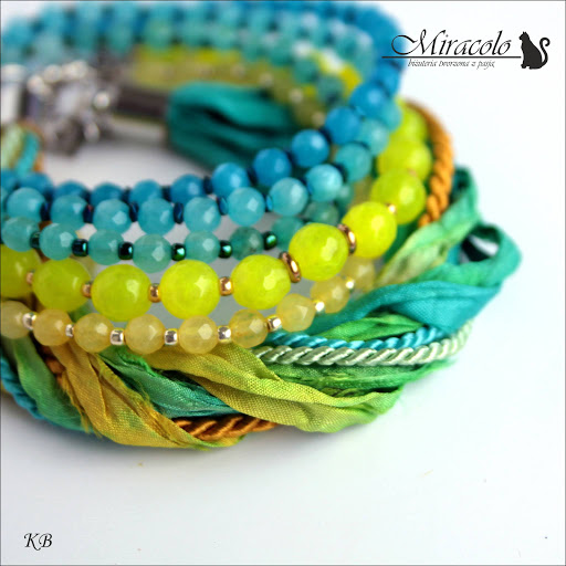 Miracolo, bransoletka z jadeitów, sari, jedwab, jade bracelet