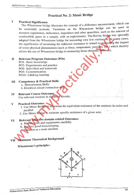 Meter Bridge Practical Answers First Year Msbte Manual Answers, First Year second semester Practical Answers, Manaul answers,