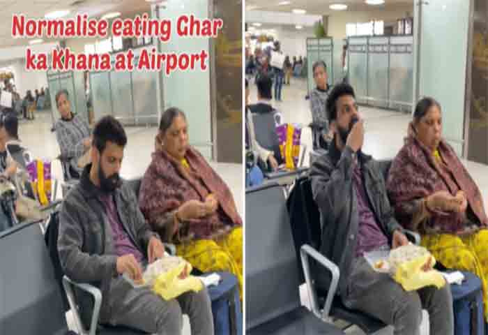 News,National,India,New Delhi,Airport,Food,Video,Social-Media,Twitter, Man Eats 'Ghar Ka Khana' With Mum, Skips Having Overpriced Food At The Airport