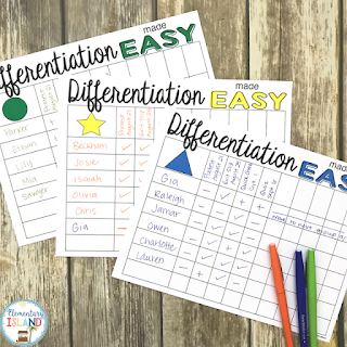 Differentiation worksheets to keep track of student progress at each level / center