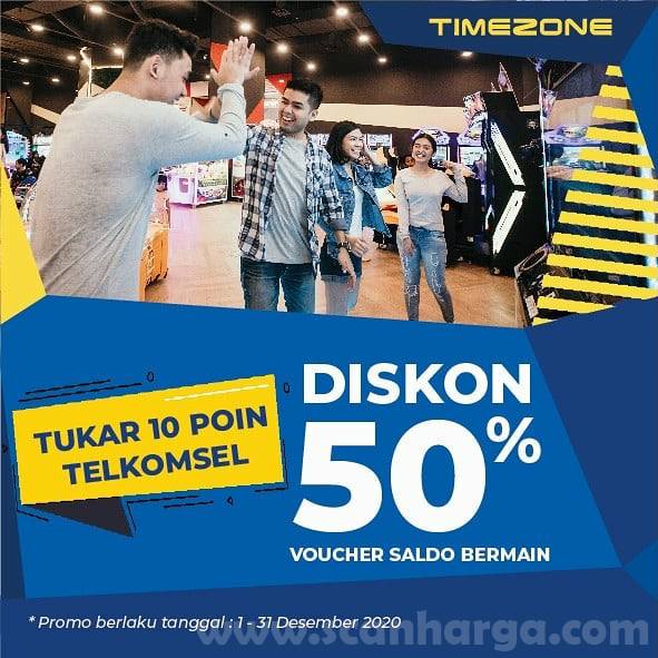 Timezone Diskon 50% Voucher Saldo Bermain dengan Tukar 10 Poin Telkomsel