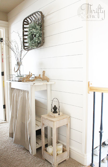 DIY Faux Shiplap. No Power Tools Needed. You Won't Believe This Technique! How to do shiplap. Shiplap bathroom ideas. Shiplap hallway ideas. How to put up shiplap tutorial. Easy DIY faux shiplap.