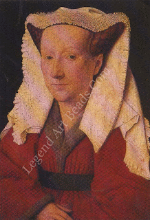 The painter's wife Van Eyck's only surviving portrait of a woman is this one of his wife Margaret. The exact date of their marriage is unknown, but is thought to have been around 1433. The couple lived in Bruges and had several children. 