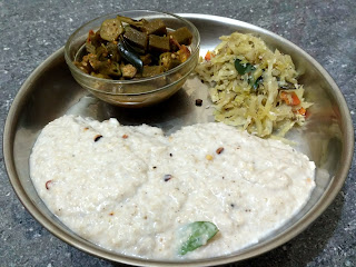 Little millet Coconut curd rice, Ladies finger curry, Cabbage poriyal