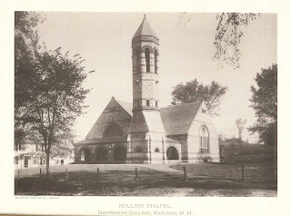 A black and white photograph of Rollins Chapel.