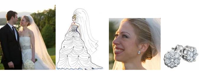 chelsea clinton wedding dress david. Pictured: A dress and earrings