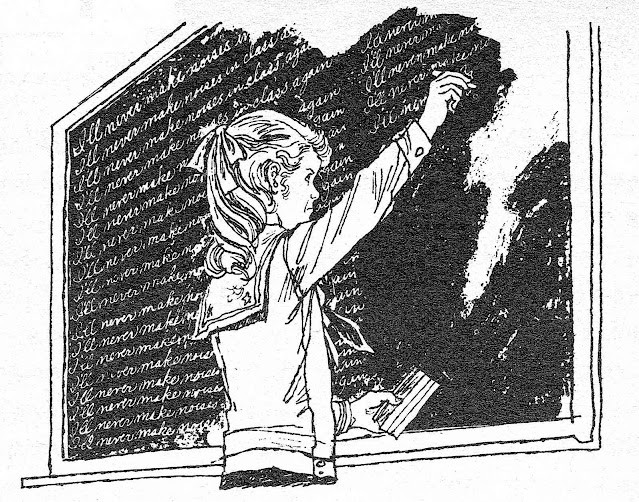 a Joe Krush illustration of a student being punished