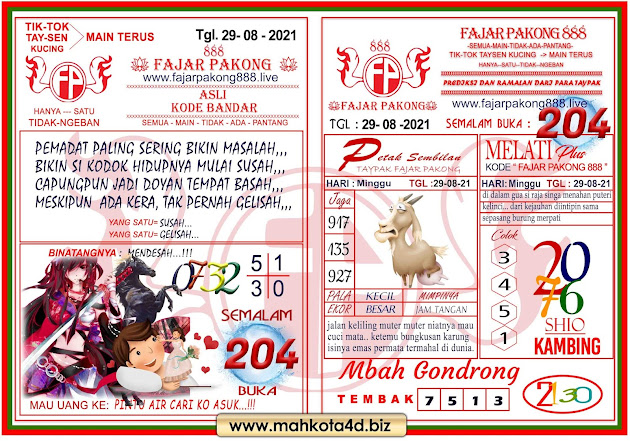 Syair Prediksi Fajar Pakong 888 Minggu, 29 - Agustus - 2021