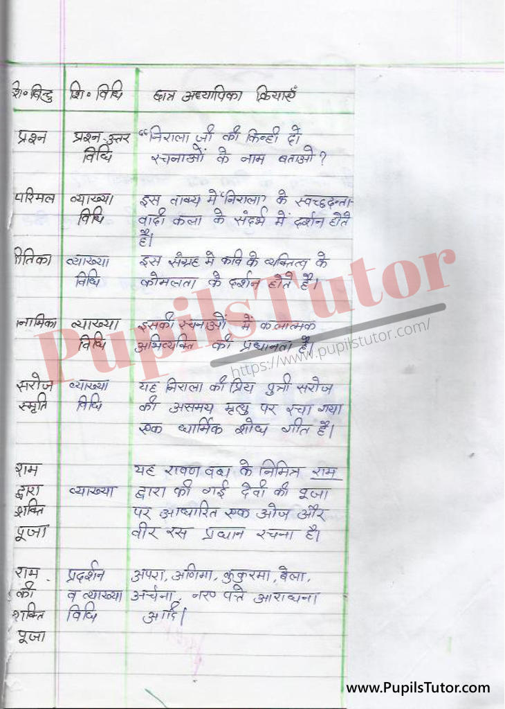 Suryakant Tripathi Nirala Ki Rachnaye Lesson Plan in Hindi for B.Ed and DELEd Class 6th to 12th