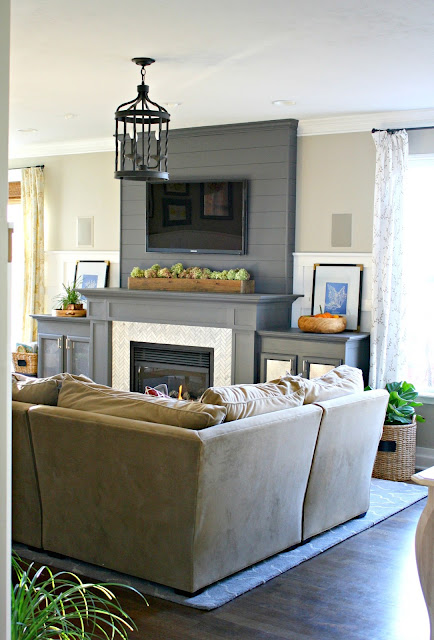 dark gray fireplace