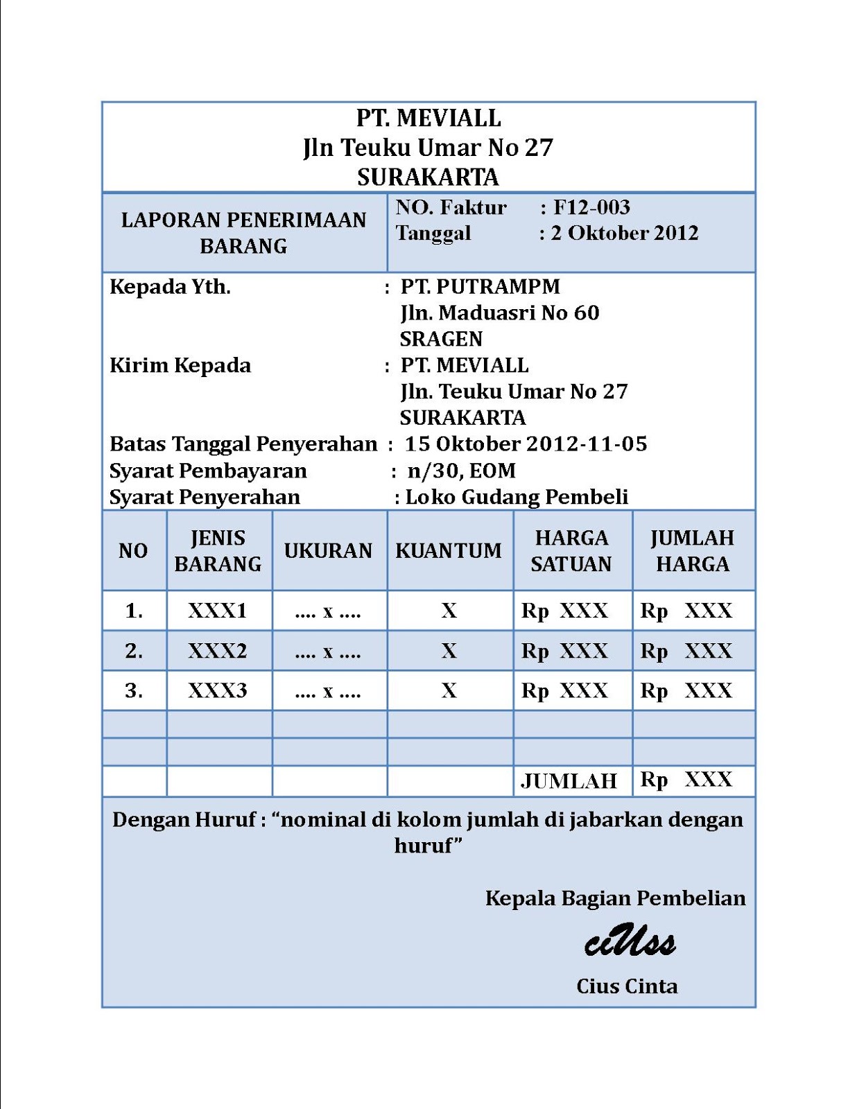 Contoh Format Surat Penerimaan Barang