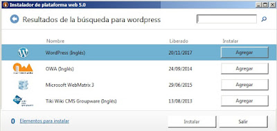 Instalar Wordpress con la plataforma Windows Microsoft web platform installer 3.01
