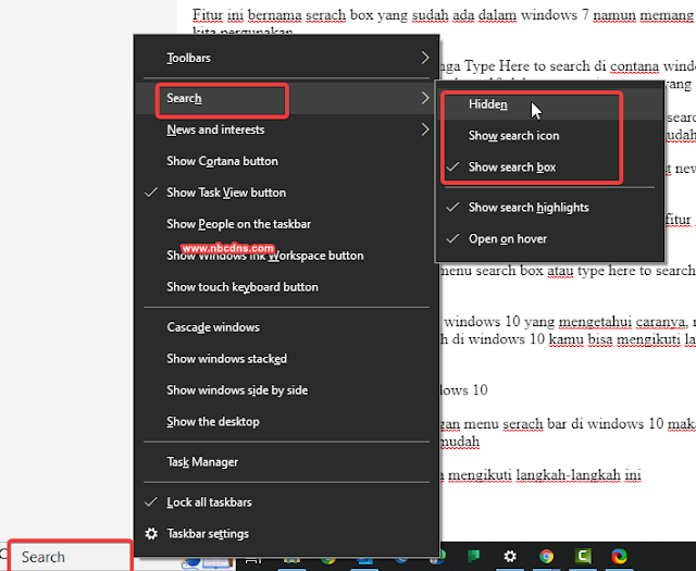 Cara Menghilangkan Dan Menampilkan Search Box Di Windows 10