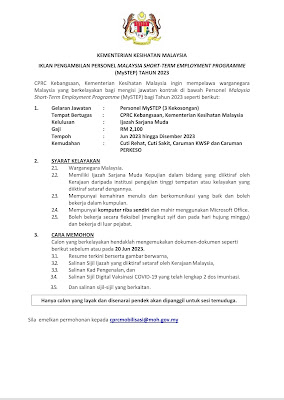 Iklan Kekosongan Di Kementerian Kesihatan Malaysia ~ Mohon Sebelum 20 Jun 2023
