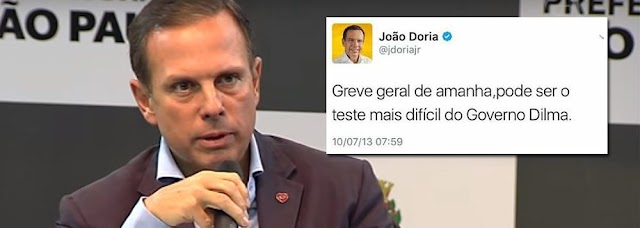 DORIA, QUE HOJE CORTA PONTO, DEFENDEU GREVE GERAL CONTRA DILMA