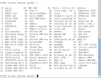 Tipos de particiones que admite FDisk