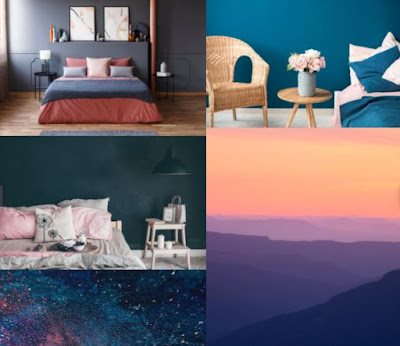 Blue and pink interior design moodboard
