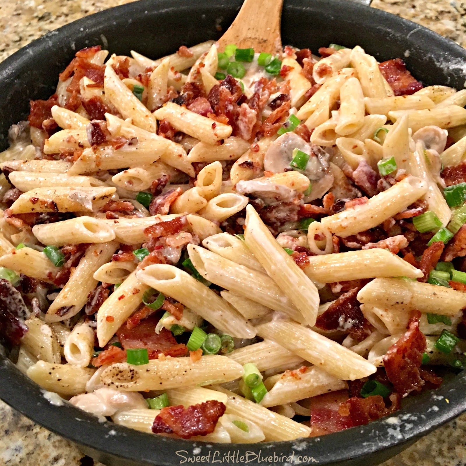 Bacon Lovers Creamy Penne Pasta (Bacon Pasta) - Sweet Little Bluebird