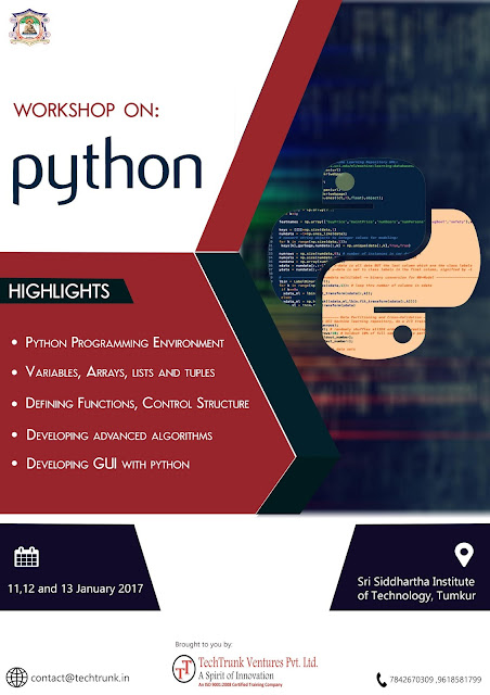 3 Days Workshop in Python at Sri Siddhartha Institute of Technology (Jan 11-13, 2017)
