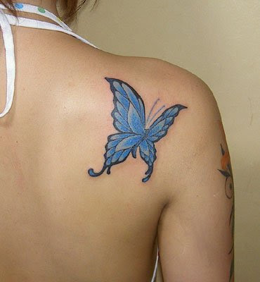 Blue Butterfly Tatoo Design On Girl back