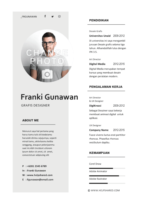 Contoh CV Lamaran Kerja Minimalis Curriculum Vitae