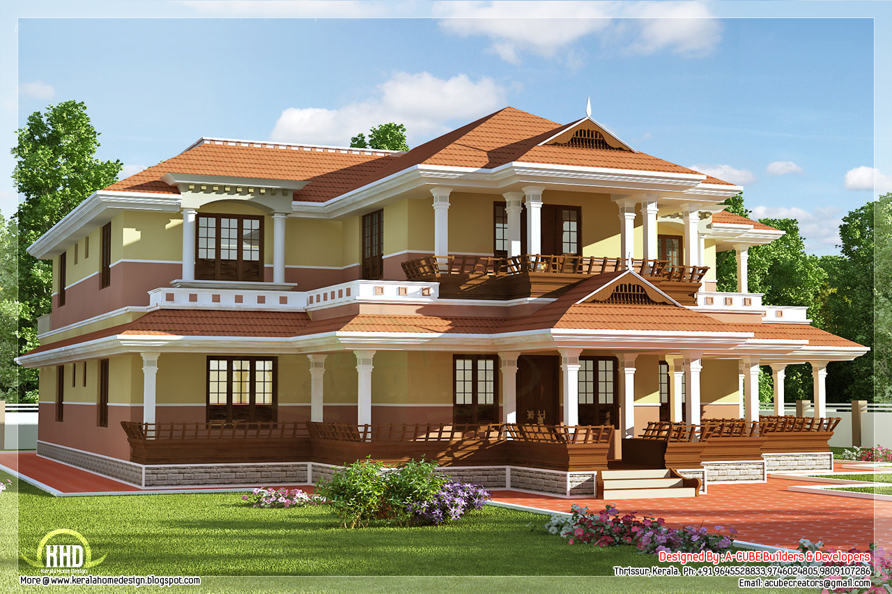 Keral model  5 bedroom luxury home  design Indian House  Plans 