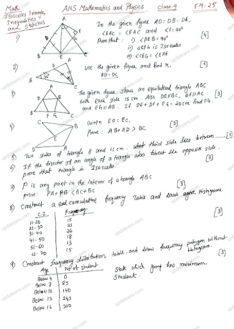Class 9 | Math | Isosceles Triangle, Inequalities, Statistics Written Test FM 25
