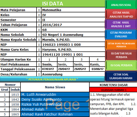 Aplikasi Analisis Nilai Ulangan Harian