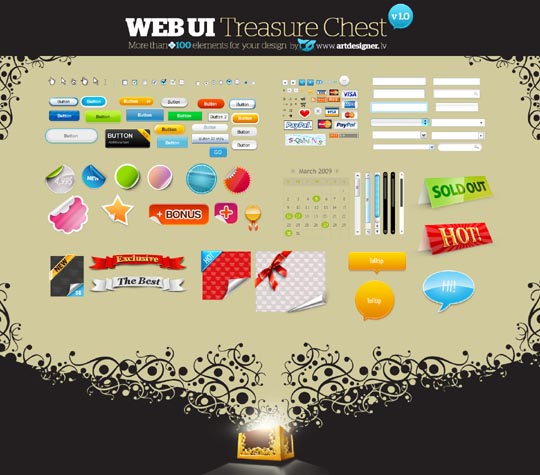 WEB UI TreasureChest v1 Useful Free Web UI Elements PSD Packs