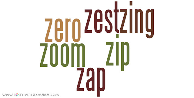 Positive verbs that start with z word cloud