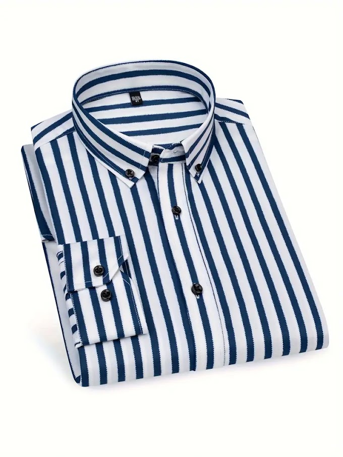 Men'S Slim Fit Striped Shirt -  Long Sleeve Dress Shirt with Lapel Collar,