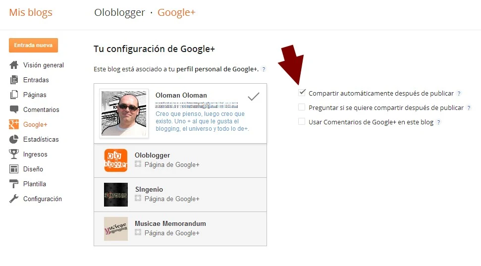 Panel de control Blogger