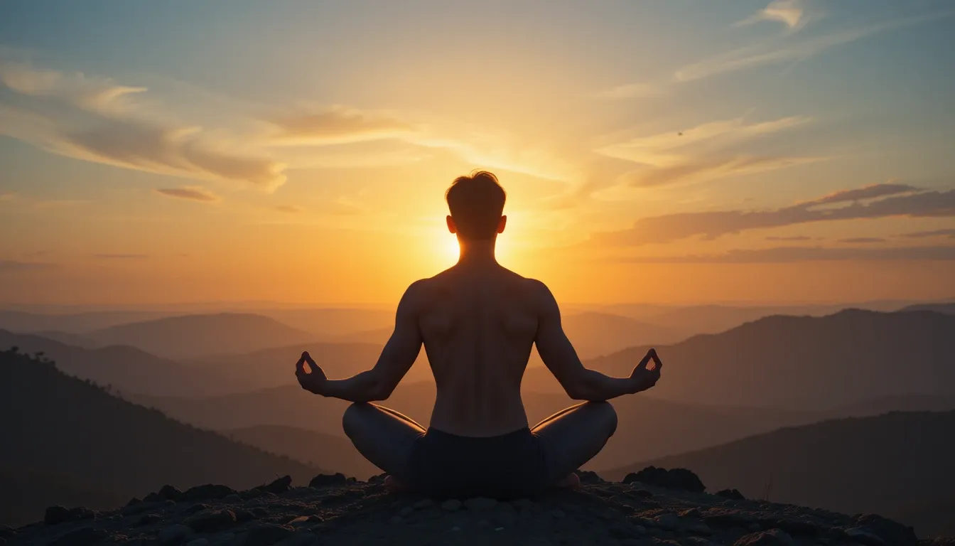 A person consistently performing a daily ritual like yoga at sunrise, conveying inner strength and discipline leading to freedom.