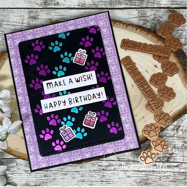 Paw Print Birthday card by Donna Idlet | Birthday Meows Paper Pad, Birthday Greetings Hot Foil Plates, Banner Duo Die Set, Paw Prints Hot Foil Plate and Frames & Flags Die Set by Newton's Nook Designs #newtonsnook #handmade