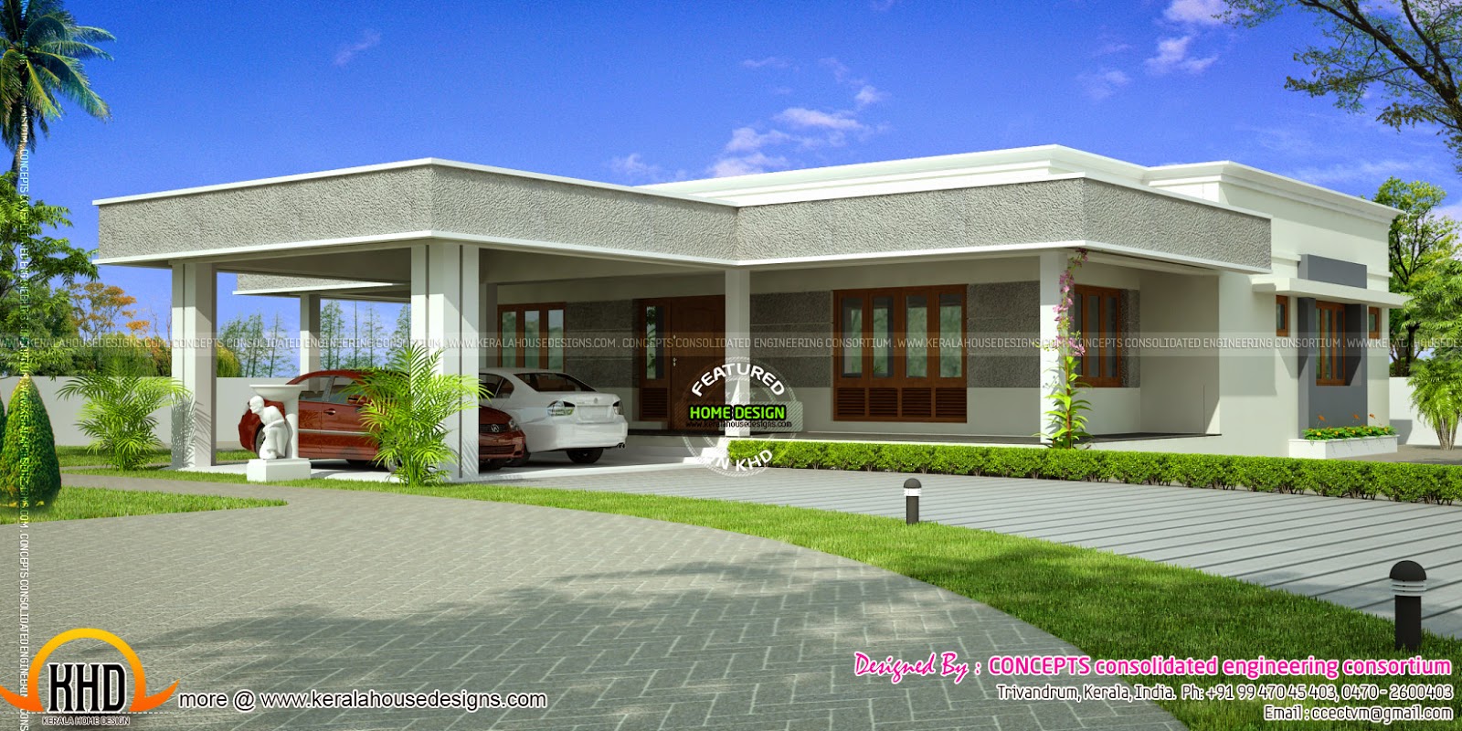  Single  storied residence with 2 car park facility Kerala 